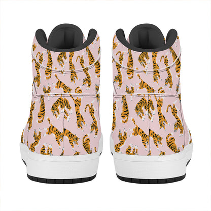 Cute Tiger Pattern Print High Top Leather Sneakers