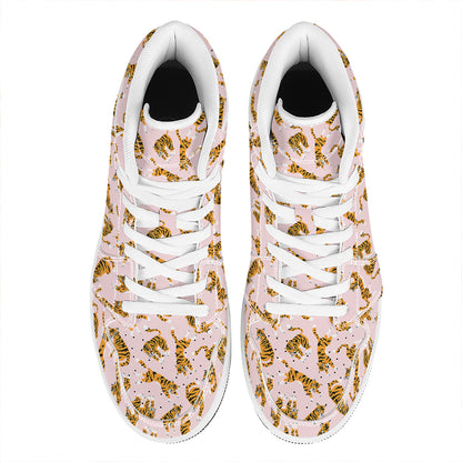 Cute Tiger Pattern Print High Top Leather Sneakers