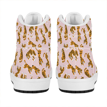 Cute Tiger Pattern Print High Top Leather Sneakers