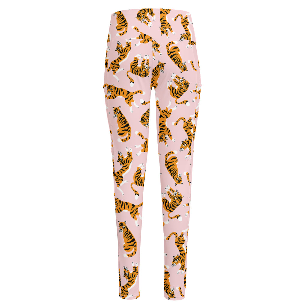 Cute Tiger Pattern Print High-Waisted Pocket Leggings