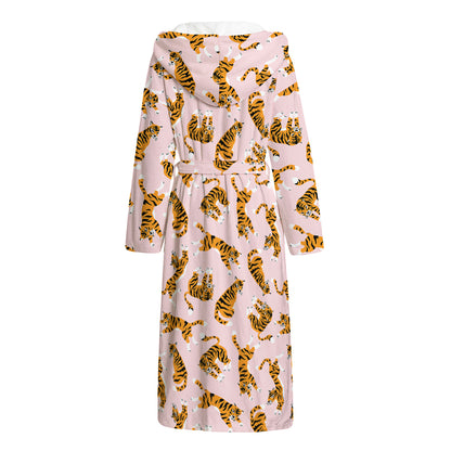 Cute Tiger Pattern Print Hooded Bathrobe