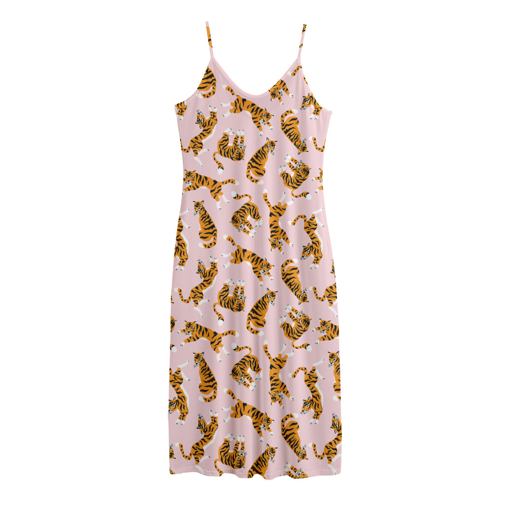 Cute Tiger Pattern Print Jersey Midi Cami Dress
