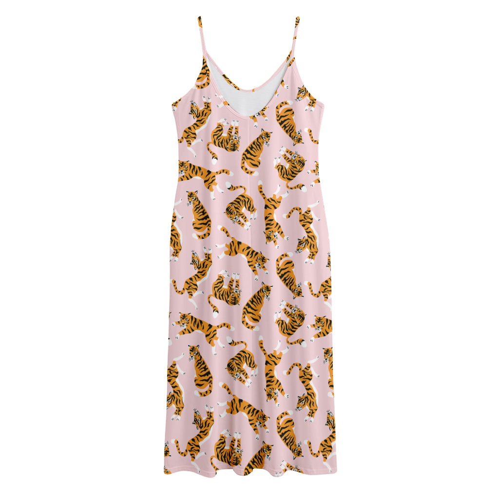 Cute Tiger Pattern Print Jersey Midi Cami Dress