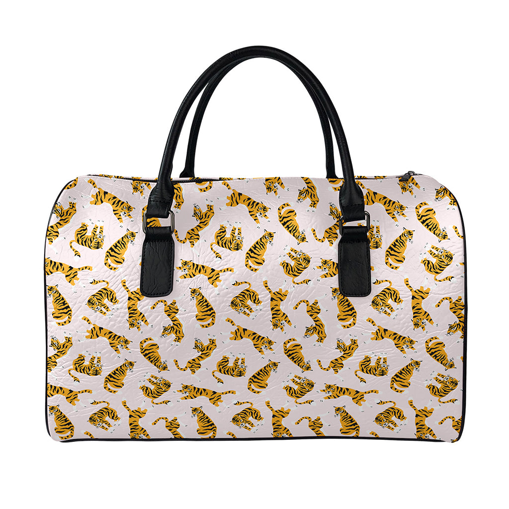 Cute Tiger Pattern Print Leather Duffle Bag
