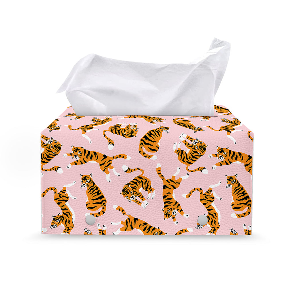Cute Tiger Pattern Print Leather Tissue Box Cover