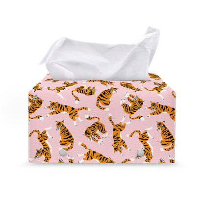Cute Tiger Pattern Print Leather Tissue Box Cover