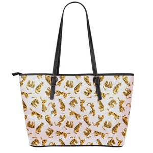 Cute Tiger Pattern Print Leather Tote Bag