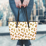 Cute Tiger Pattern Print Leather Tote Bag