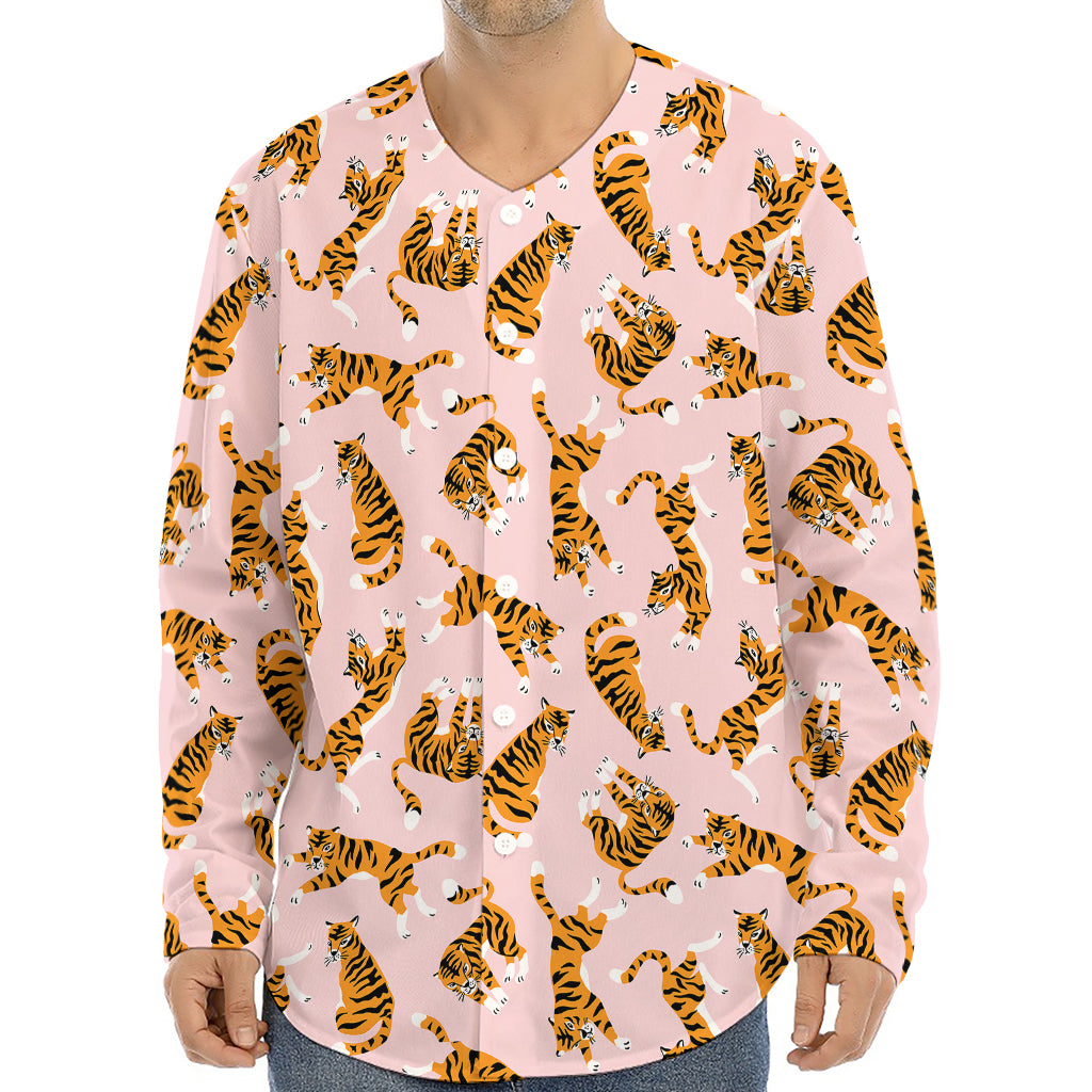Cute Tiger Pattern Print Long Sleeve Baseball Jersey