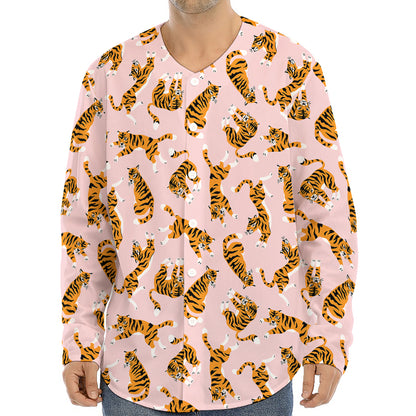 Cute Tiger Pattern Print Long Sleeve Baseball Jersey
