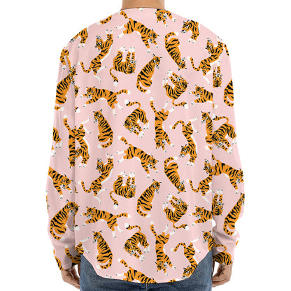 Cute Tiger Pattern Print Long Sleeve Baseball Jersey