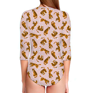 Cute Tiger Pattern Print Long Sleeve Swimsuit