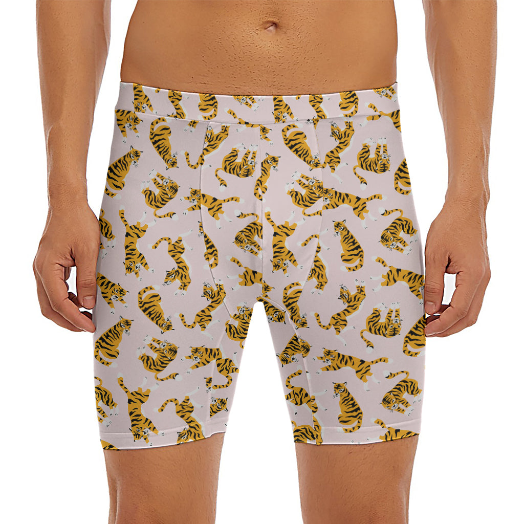 Cute Tiger Pattern Print Men's Long Boxer Briefs