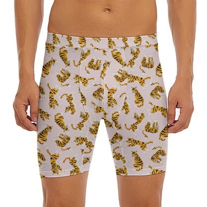 Cute Tiger Pattern Print Men's Long Boxer Briefs