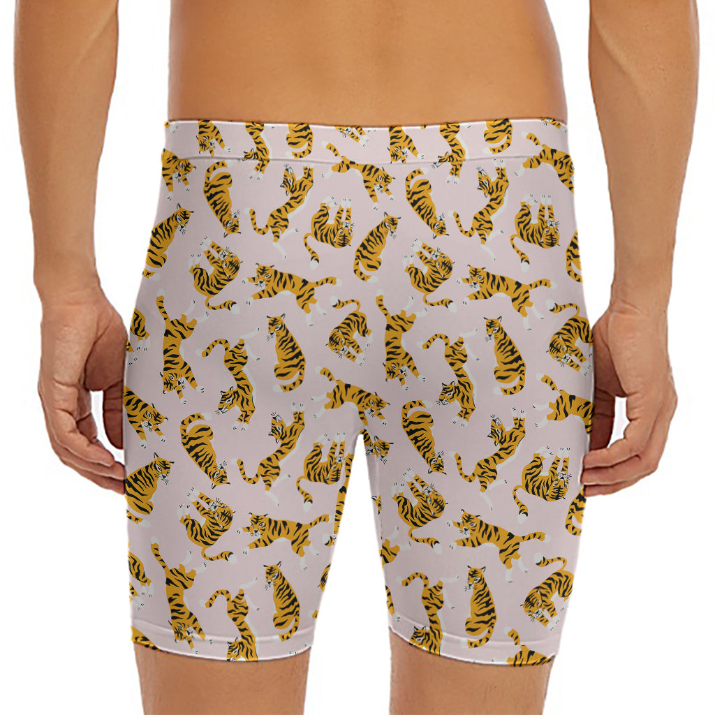Cute Tiger Pattern Print Men's Long Boxer Briefs