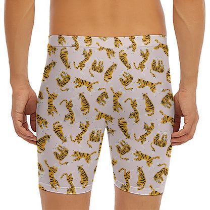Cute Tiger Pattern Print Men's Long Boxer Briefs