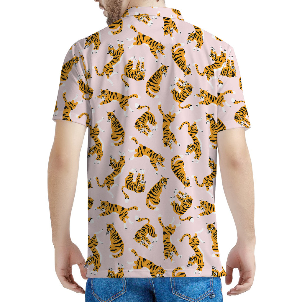 Cute Tiger Pattern Print Men's Polo Shirt