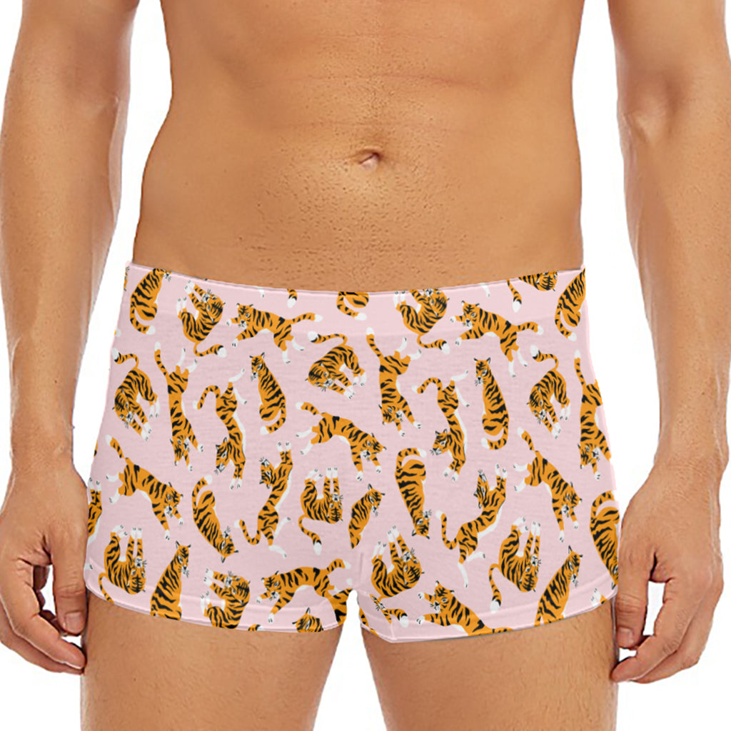 Cute Tiger Pattern Print Men's Short Boxer Briefs