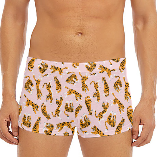 Cute Tiger Pattern Print Men's Short Boxer Briefs