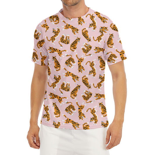 Cute Tiger Pattern Print Men's Short Sleeve Rash Guard