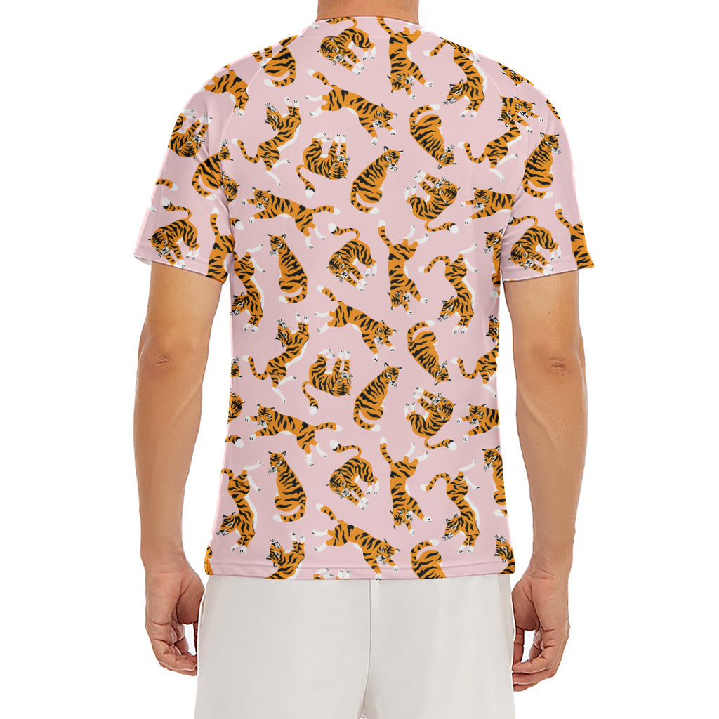Cute Tiger Pattern Print Men's Short Sleeve Rash Guard