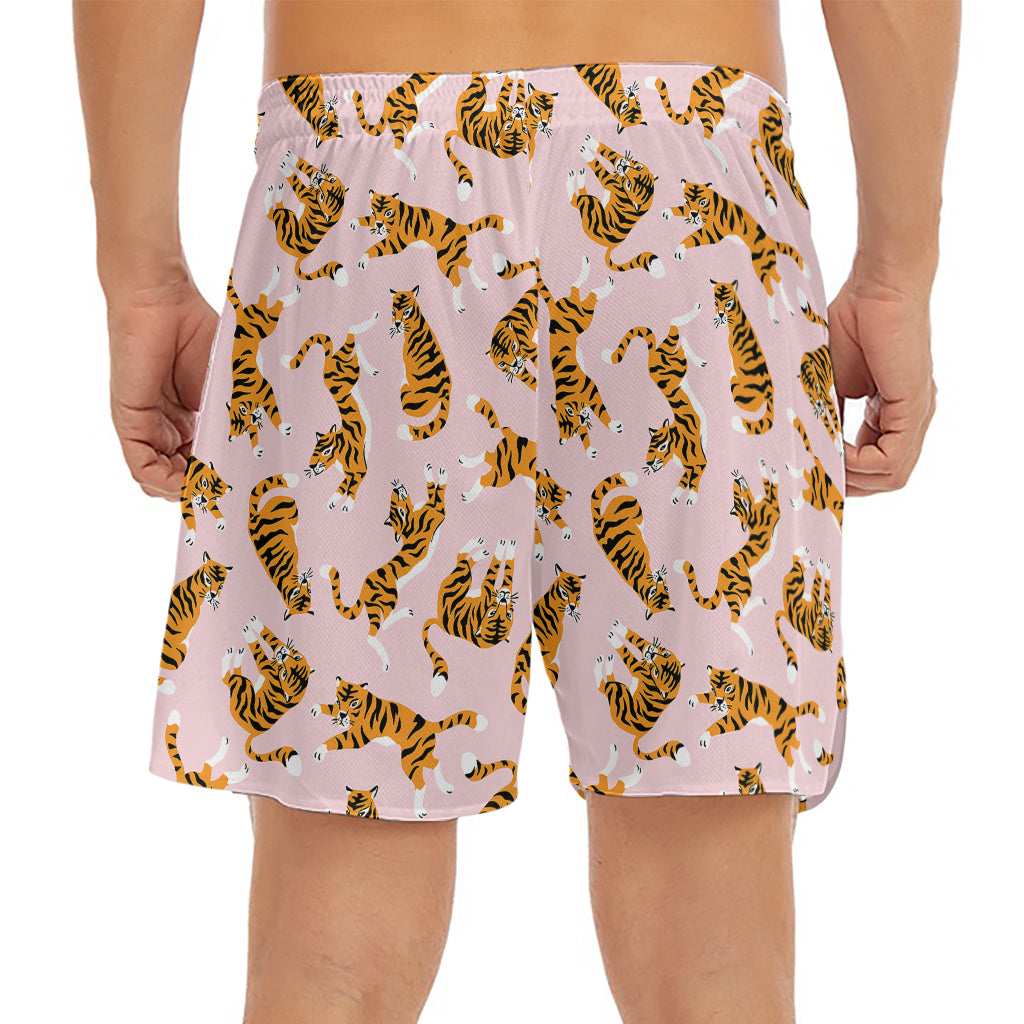 Cute Tiger Pattern Print Men's Split Running Shorts