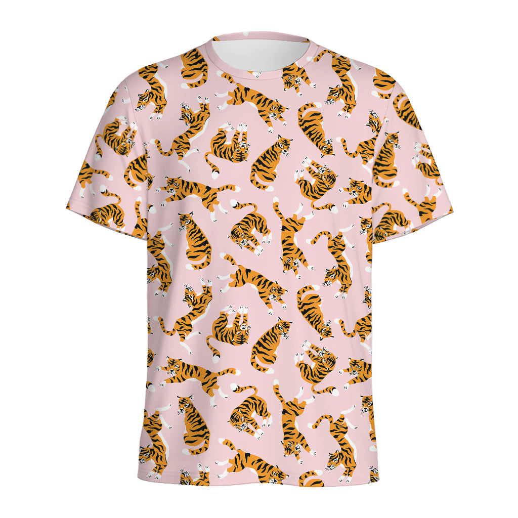 Cute Tiger Pattern Print Men's Sports T-Shirt