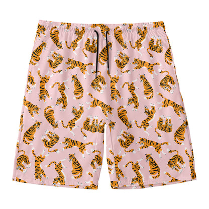 Cute Tiger Pattern Print Men's Swim Trunks