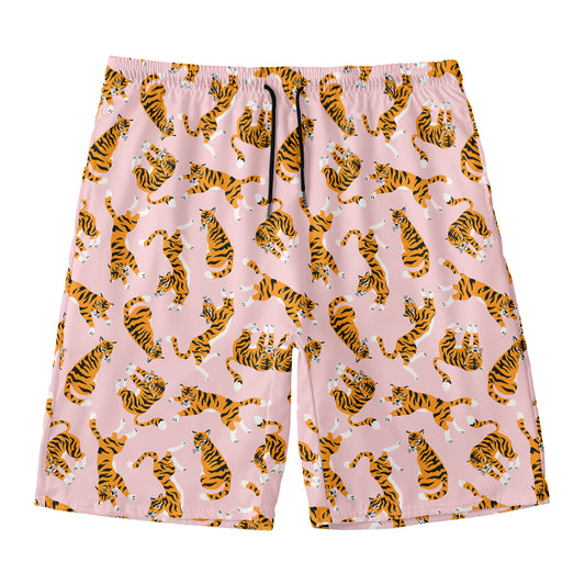 Cute Tiger Pattern Print Men's Swim Trunks
