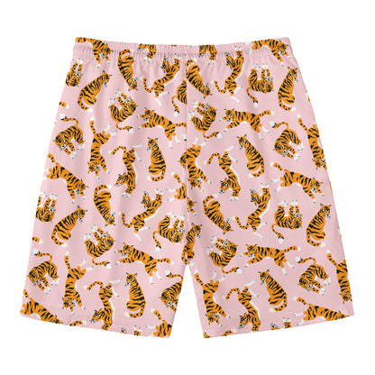 Cute Tiger Pattern Print Men's Swim Trunks