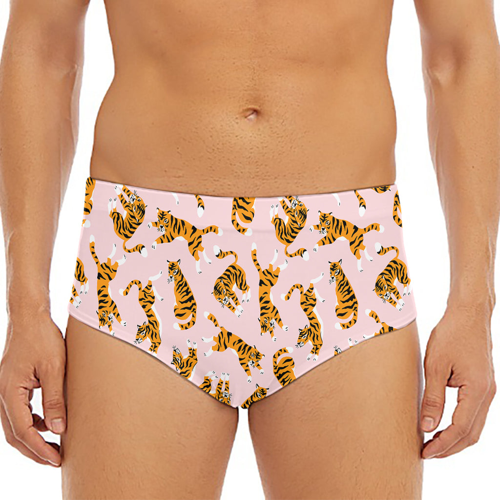 Cute Tiger Pattern Print Men's Triangle Swim Briefs