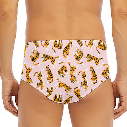 Cute Tiger Pattern Print Men's Triangle Swim Briefs