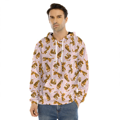 Cute Tiger Pattern Print Men's Velvet Pullover Hoodie