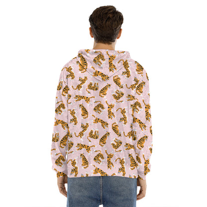 Cute Tiger Pattern Print Men's Velvet Pullover Hoodie