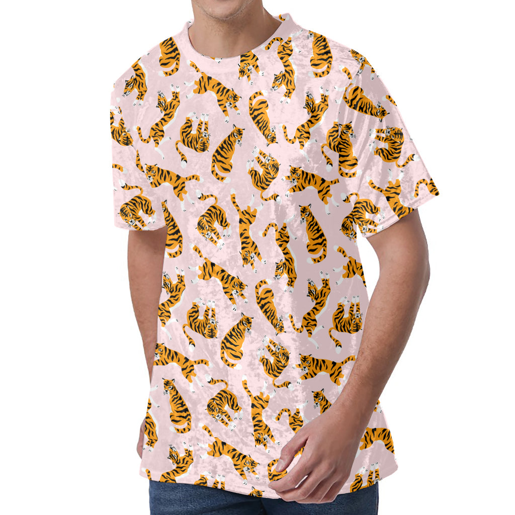 Cute Tiger Pattern Print Men's Velvet T-Shirt
