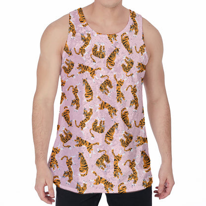 Cute Tiger Pattern Print Men's Velvet Tank Top