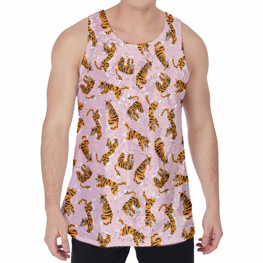 Cute Tiger Pattern Print Men's Velvet Tank Top
