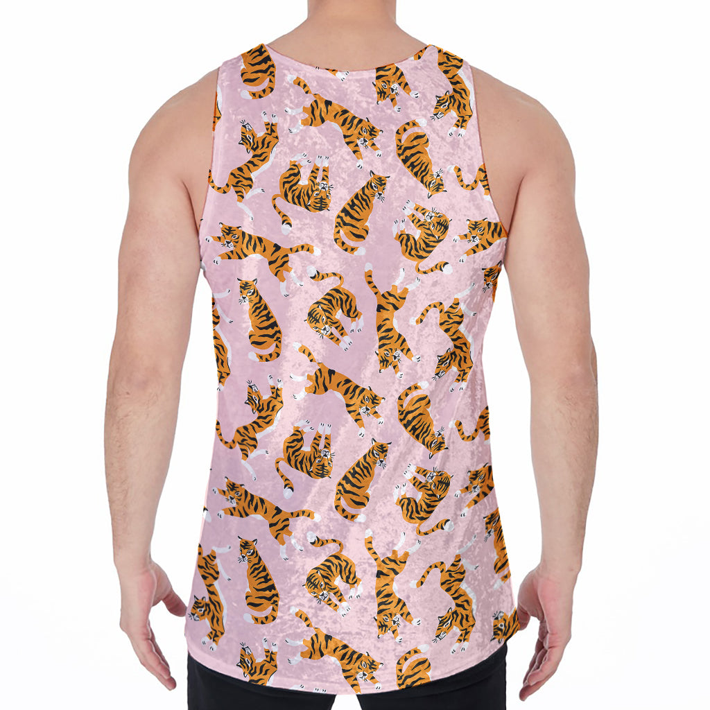 Cute Tiger Pattern Print Men's Velvet Tank Top
