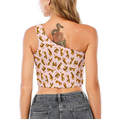 Cute Tiger Pattern Print One Shoulder Crop Top