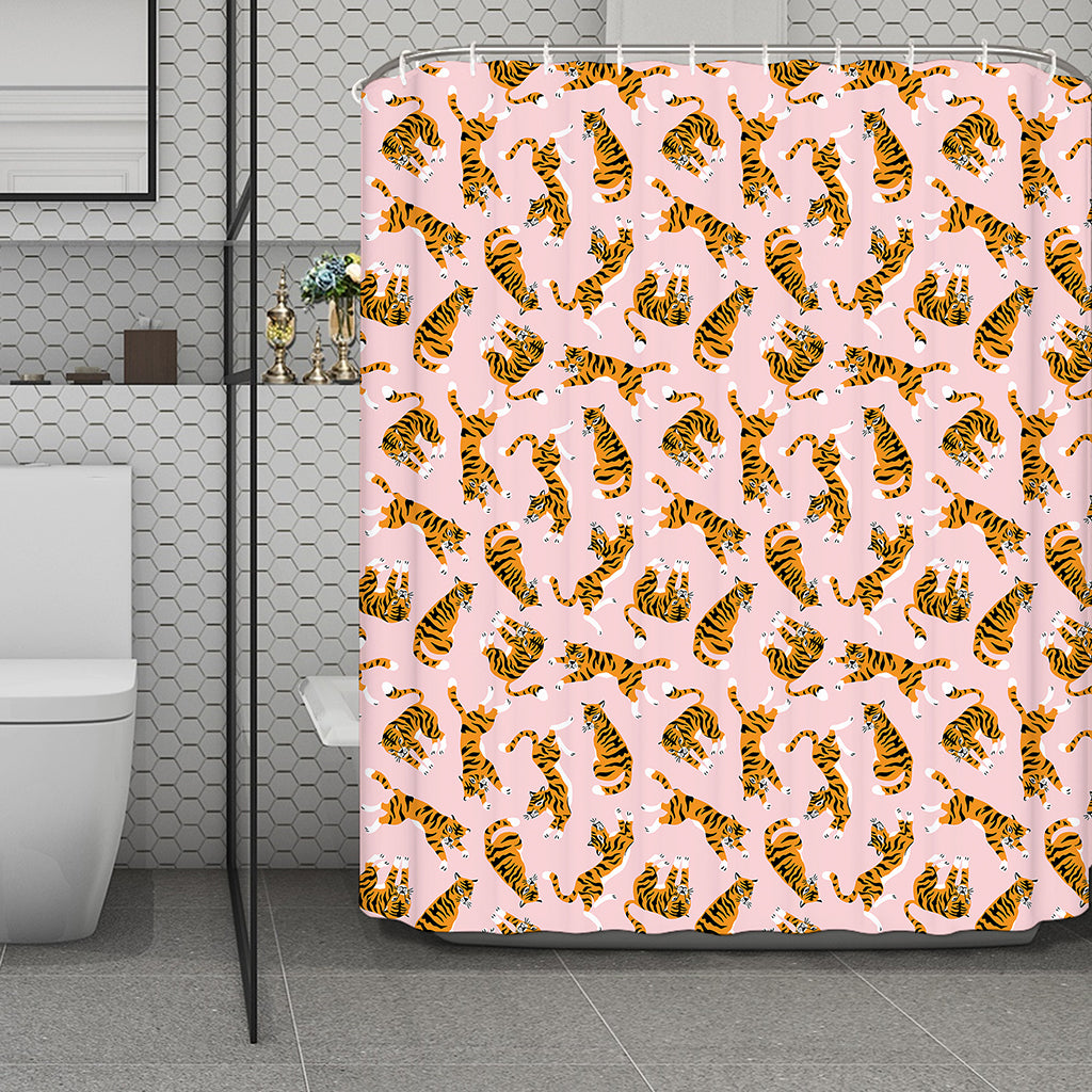 Cute Tiger Pattern Print Polyester Shower Curtain