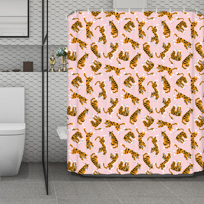 Cute Tiger Pattern Print Polyester Shower Curtain