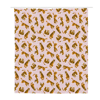 Cute Tiger Pattern Print Polyester Shower Curtain