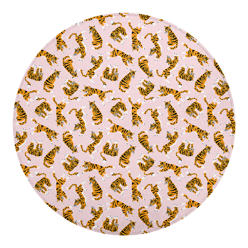 Cute Tiger Pattern Print Round Blanket