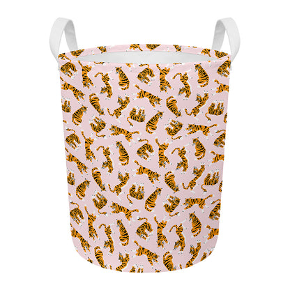 Cute Tiger Pattern Print Round Laundry Basket