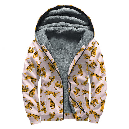 Cute Tiger Pattern Print Sherpa Lined Zip Up Hoodie