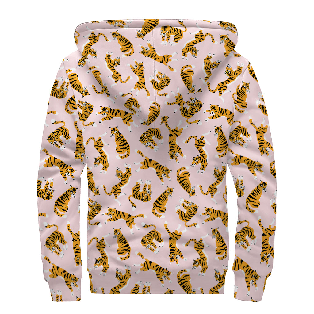 Cute Tiger Pattern Print Sherpa Lined Zip Up Hoodie