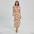 Cute Tiger Pattern Print Short Sleeve Maxi Dress