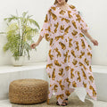 Cute Tiger Pattern Print Silk V-Neck Kaftan Dress