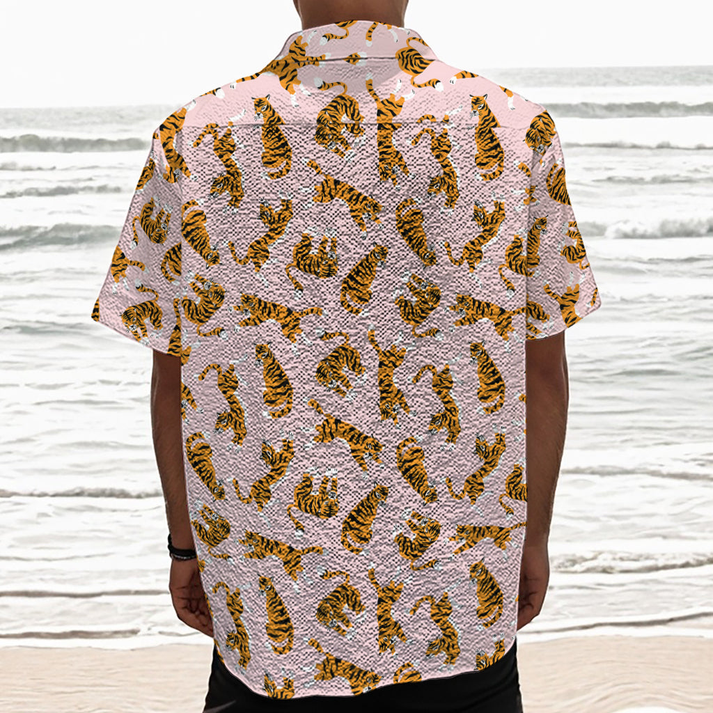 Cute Tiger Pattern Print Textured Short Sleeve Shirt