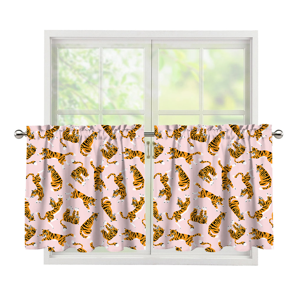 Cute Tiger Pattern Print Tier Curtains